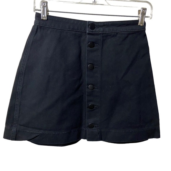 American Apparel Button Down Front Denim‎ Jean Skirt Small Jet Black Retro Goth - Picture 1 of 7